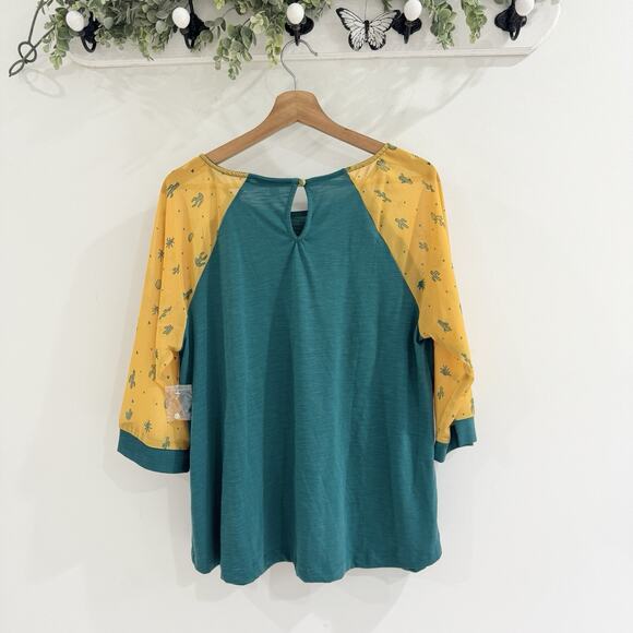 Modcloth Cactus Print Raglan Blouse New 1X Green/yellow New N266 - Picture 4 of 4